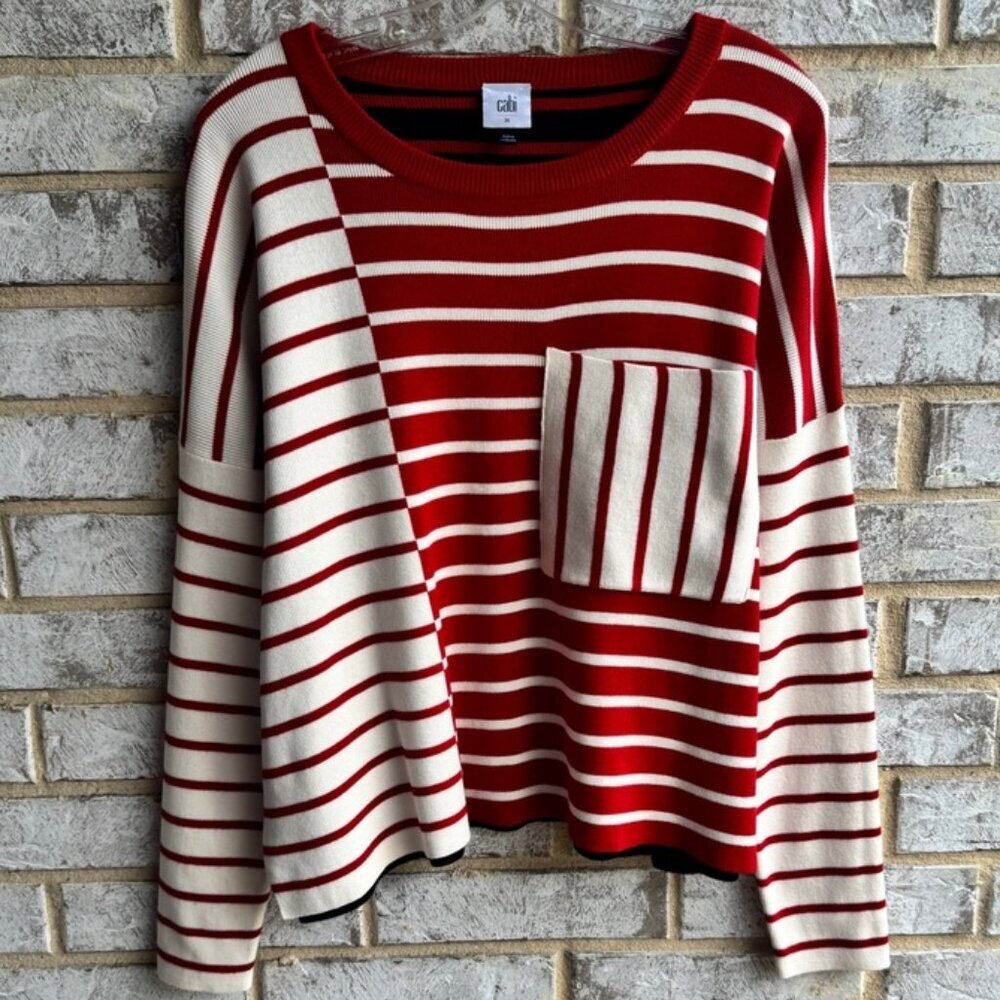 Cabi 5635 Long Sleeve Oversized Pocket Pullover Striped Sweater Women's Size M